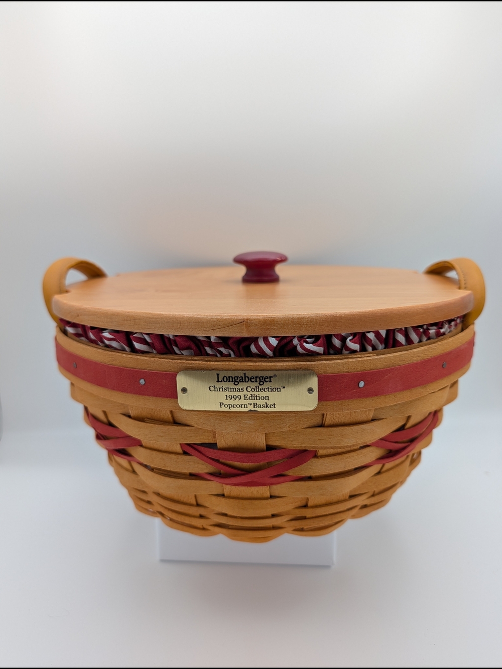 Longaberger Christmas Collection 1999 Edition Popcorn Basket/Liner/Protector/Lid